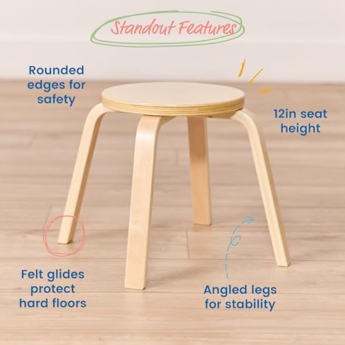 ECR4Kids Bentwood Stackable Stools 12in Seat Height - Natural, 6-Piece