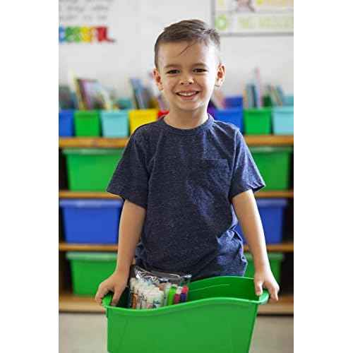Storex Large Book Bin, Interlocking Plastic Organizer for Home, Office and Classroom, STEM Assortment, 6-Pack