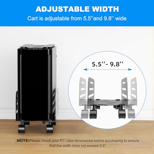 Suptek Small Tower Cart — Adjustable Mobile CPU Stand with Locking Casters (5.5-9.8 inch)