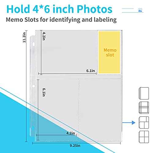 30 Pack Photo Sleeves for 3 Ring Binder - (4x6, for 180 Photos), Archival Page Protectors, Clear Plastic Refill Pages, Postcard Sleeves, Acid-Free