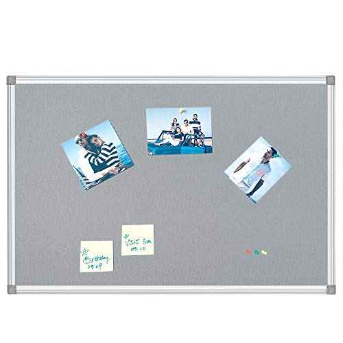 Gray Bulletin Board, Felt Board 24 x 36 inches, Memo Board, Message Board, Notes Manager with Silver Aluminum Frame for Home, School and Office