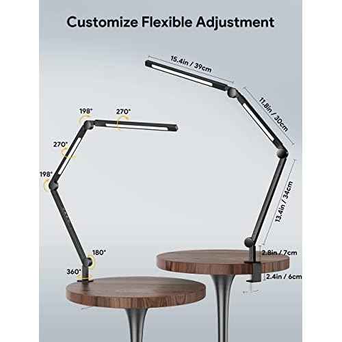 MediAcous LED Desk Lamp with Clamp, Dual Light Desk Lamp with Swing Arm, 4 Color Modes & 4 Brightness Metal Table Lamp, Eye-Caring Clip-on Lamp with Memory Function for Home Office Work Study