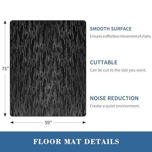 Office Chair Mat, TYDLE 59"x75" Large Chair Mat for Hard Floor, Vinyl Mat for Gaming Chairs, Slip Resistant Rolling Computer Under Desk Mat for Hardwood Floor, Black