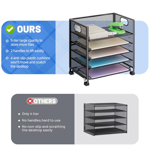 Black 5-Tier Paper Tray Organizer for Desk, 13x9x13 Inches - Office File Storage