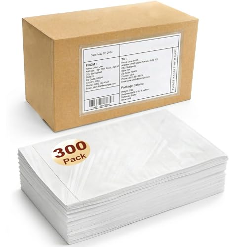 300 Pack Clear Shipping Envelopes for Mailing Packing Lists 6x10" Adhesive