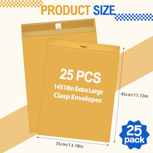 Motipuns 25 Pack Large Manila Clasp Envelopes 14 x 18 Inch Golden - Office & Mail Supplies