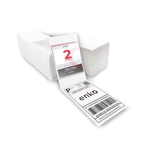 enKo 2 Stacks/2000 Labels 4"x6" Fanfold Direct Thermal Labels Compatible for Rollo Zebra Printer - Shipping Mailing Postage Labels, Perforated, Permanent Adhesive (2 Labels/Fold | 1000 Labels/Stack)