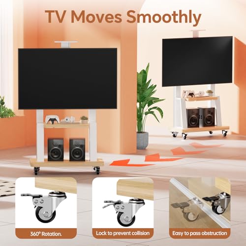 BEISHI Mobile TV Stand on Wheels for 32-75 Inch TVs - White