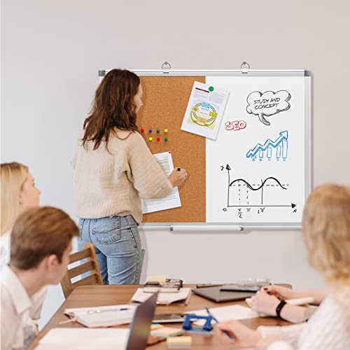 Comix Magnetic Whiteboard & Cork Combo 36 x 36 Inches Wall Vision Board