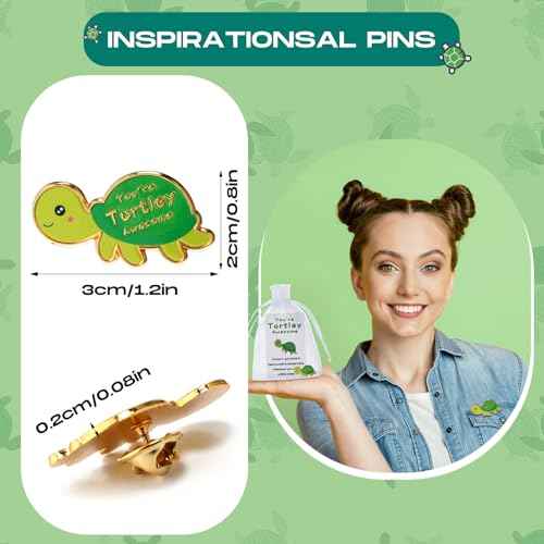 Juexica 100 Sets Employee Appreciation Gifts Bulk Positive Turtle Pins You're Awesome Inspirational Notecard Thank You Gift for Coworker Staff Volunteer Teacher Students Christmas Favor (Green)