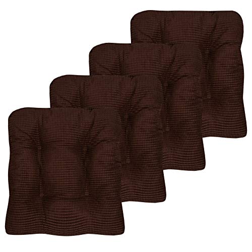 Sweet Home Collection Chair Cushion Crushed Memory Foam Pads Premium Slip Non Skid Microdot Rubber Back Tufted 16" x 16" x 3.25" Thick Seat Cover, 4 Count (Pack of 1), Chocolate Brown