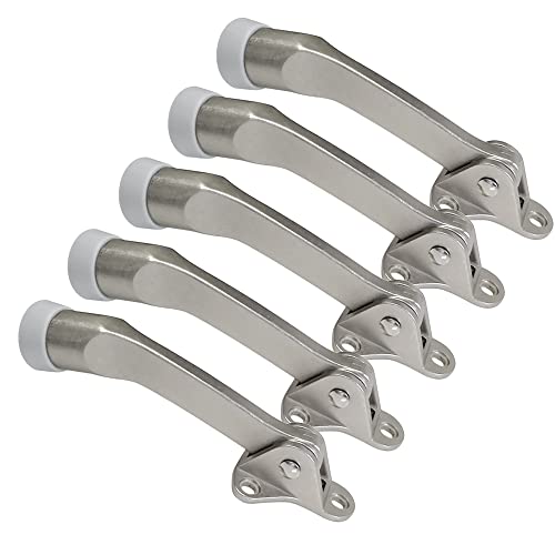 Boshen 10Pcs Kickdown Door Stopper Easy-Install Door Stop Holder Premium Rubber Foot Ajustable Height (Satin Nickel, 10 Pack)
