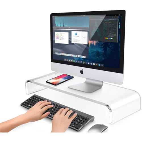 Acrylic Cat-Proof Laptop Stand & Keyboard Protector - 16" Clear Monitor Riser with Non-Slip Base for Home Office, Ergonomic Desk Organizer (Supports 60lbs)