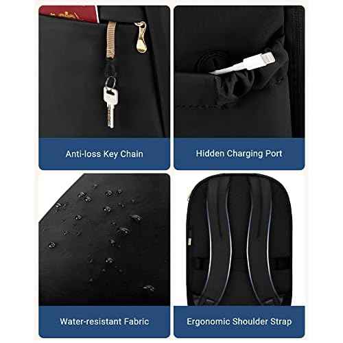LIGHT FLIGHT Travel Backpack for Women, 15.6 Inch Laptop Backpack with USB Charging Hole, Water Resistant College Bookbag, Large Capacity Black Computer Backpacks for Work, Black