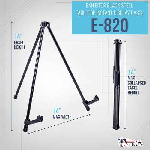U.S. Art Supply 13.5" Black Metal Tabletop Easel Stand (6 Pack) - Foldable Tripod Table Top Easel Stand for Sign, Art, Poster Board, Canvas & Photos - Display Table Easels with Non-Skid Feet