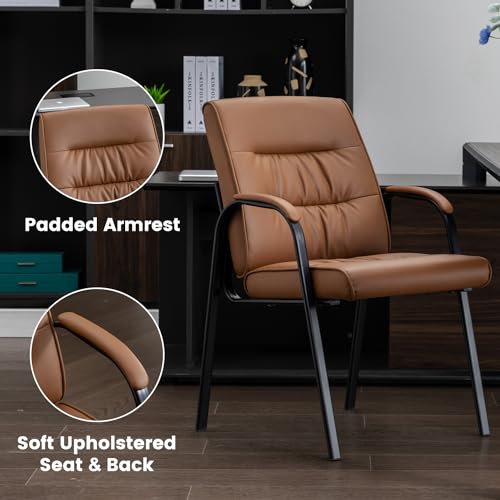 BoisKom 2-Pack Office Guest Chair, Brown Leather Reception Chairs No Wheels