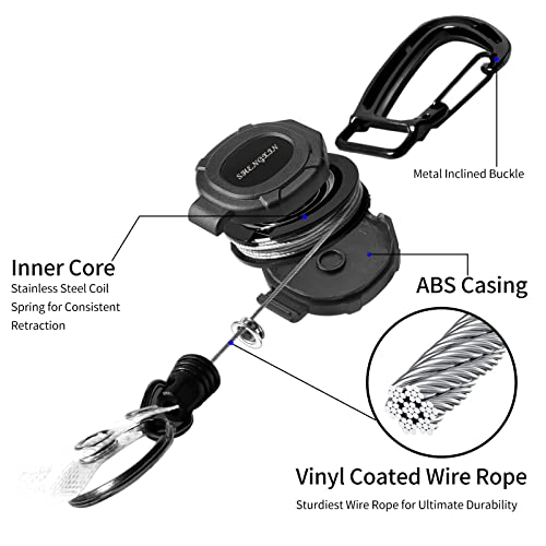 Heavy Duty Retractable Badge Reel with 32-Inch Steel Cord & Carabiner - 2 Pack