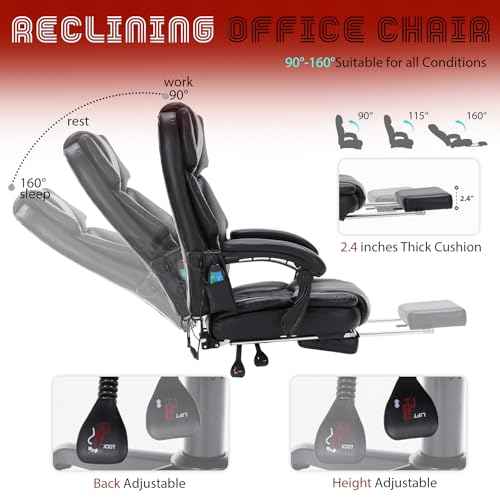 Massage Office Chair with Foot Rest 6 Points Vibration and Heat Home Office Desk Chairs for Heavy People 400lbs Reclining Managerial Chairs Ergonomic Executive Chair (Black)