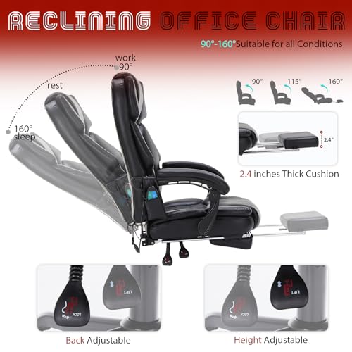 HESL Black Massage Office Chair with Foot Rest & Heat, 6-Point Vibration, Reclining Heavy Duty Ergonomic Chair, 400lbs Capacity