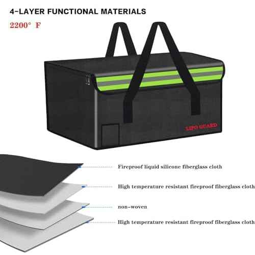 19.7"x13.8"x11.8" With support Ebike Battery Safe Bag Fireproof Charging Large Capatity for Lipo Battery Pack Storage Charging Transport, Home Office Travel Safe Storage Pouch