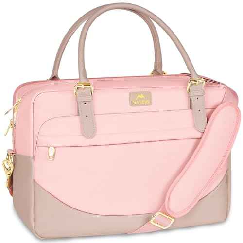 MATEIN 17 Inch Laptop Bag, Large Waterproof Laptop Carrying Case with Adjustable Handle, Cute Pink Briefcase Shoulder Messenger Bag Professional Work Computer Bag for Women Office College Travel, Pink
