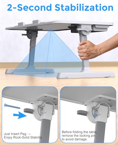 HETTHI Pink Adjustable Laptop Bed Tray Table with Drawer, Portable & Foldable