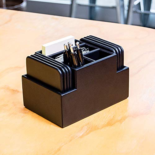 Dacasso Black Leatherette 8 Square Coaster Set with Holder