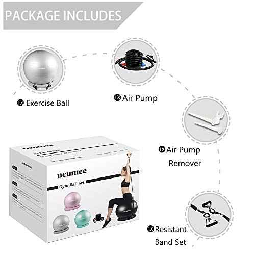 Yoga Ball Chair with 65cm Exercise Ball & 2 Resistance Bands, Stability Base for Home Office, Yoga, Pilates & Fitness, Balance Ball for Posture, Core Strength & Low Impact Workouts