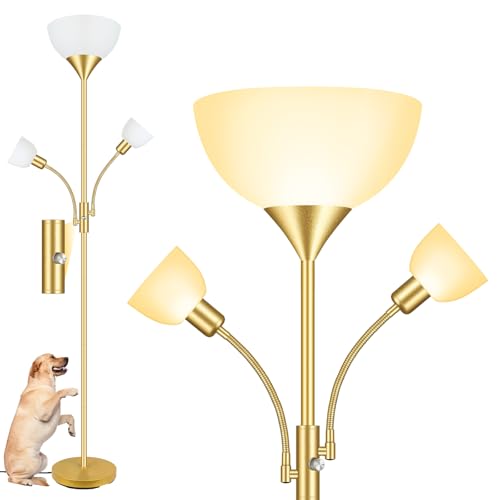 Floor Lamps for Living Room Gold, Standing Lamp, 71" Tall Lamp with 3 Lights, Modern Torchiere Tree Floor Lamp, Rotary Switch, Bright Corner Floor Lamp for Bedroom/Office/Den(E26 Base, No Bulb)