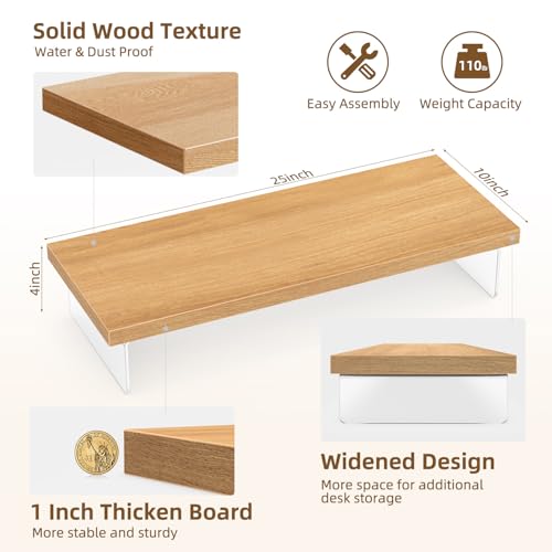 Monitor Stand Riser, Wood & Acrylic Computer Monitor Stand Desk Desktop Organizer Table for Home, Office Workspace, Laptop Riser, Printer, PC & TV Screen Riser