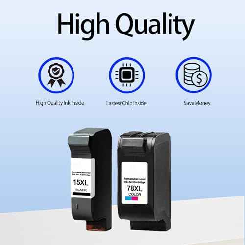 15XL 78XL 15 78 High Yield Ink Cartridge Use for Deskjet 920 940 3820 PSC 720 750 Officejet V30 V40 Printers (1 Black 1 Tri-Color)