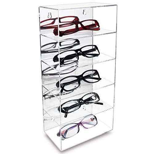 Ikee Design 5-Level Mirrored Back Acrylic Display Case, Collection Display Case for Mini Funko Pop Figures, Acrylic Eyewear Sunglasses Rack, Freestanding or Wall-Mounted, Clear Color