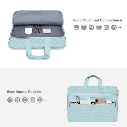 MOSISO 15-15.6 inch Laptop Bag, Briefcase for Women&Men, 16 inch Square Quilted Computer Messenger Bag Office Travel Business with 3 Pockets&Strap, Ice Blue