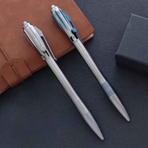 Cool Hand 5.91'' Titanium Alloy Bolt Action Pens, Ballpoint Ink Refillable, Office Business Writing Pens, Deep Pocket Clip,with a Refill, Blue