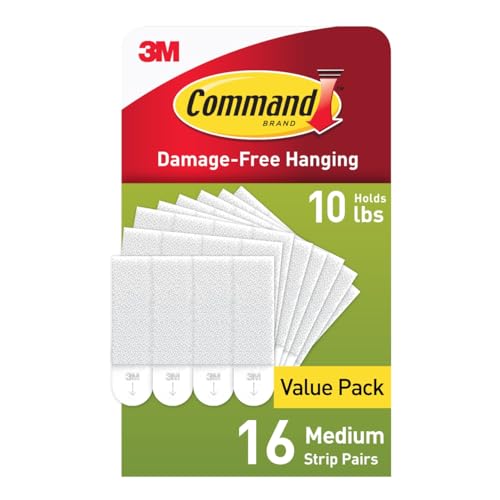 Command Medium Picture Hanging Strips (10 lb) 16 Pairs - 32 Strips, White