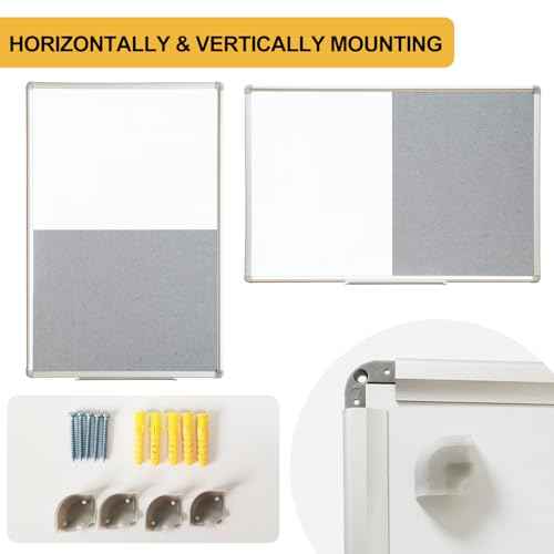 DEVELOP Grey Felt Bulletin & Magnetic Dry Erase Combo Board, 24 x 18 Inch, Wall Mounted Whiteboard/Grey Felt Bulletin Combination Board with Marker Tray, Pins, Eraser, Markers & Magnets