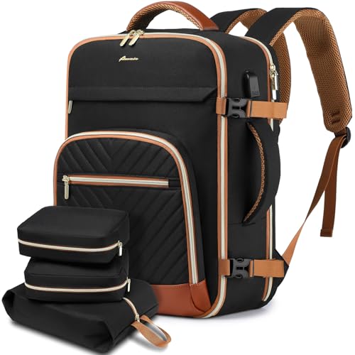 Large Carry On Travel Backpack: Flight Approved 40L Waterproof Personal Item Daypack for Women Weekender Bag fit 17inch Laptop Luggage Backpack Traveling Business with USB Port and 3 Packing Cubes