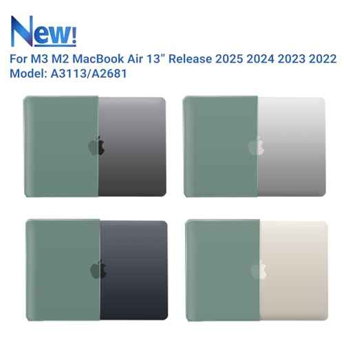 IBENZER Compatible with 2025 2024 2023 2022 MacBook Air 13 inch case M4 A3240 M3 A3113 M2 A2681, Hard Shell Case & Sleeve & Keyboard Cover & Type-C Adapter for Mac Air 13.6, Green, KK-MTGN+3