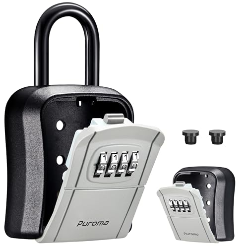 Puroma 4-Digit Combination Key Lock Box Gray Outdoor Security Safe - Removable Shackle & Wall Mount