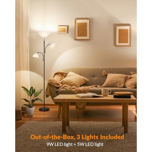 LEPOWER Floor Lamp, Standing Lamp with Replaceable 3000K Energy-Saving, Lamp for Living Room with Adjustable Reading Lights, Modern Bright Floor Lamp for Bedroom, Living Room, Office