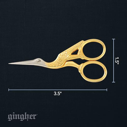 Gingher 3.5-Inch Stork Embroidery Scissors - Gold for Thread & Fabric, Model 3.5"