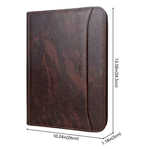 IVESIGN Zippered Padfolio for Women & Men Resume Portfolio Folder Vegan Leather Business Organizer Planner,with Writing Pad Interior 10.1 Inch Tablet Sleeve Dark Brown