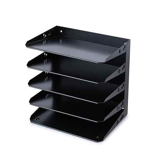 Huron Desktop Horizontal 5-Slot File Binder Organizer Storage Letter Tray, Black Commercial Grade Steel