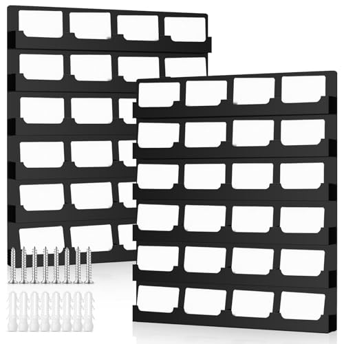 Suzile 2 Pcs 48 Business Card Holder Wall Mount 24 pockets each Business Card Display Wall with Hanging Hardware Acrylic Business Multiple Sticker Display for Office Home, 17.7'' x 15.7'', Black