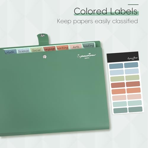 Sooez Dark Green Accordion File Organizer with 8 Pockets - Expandable Document Folder