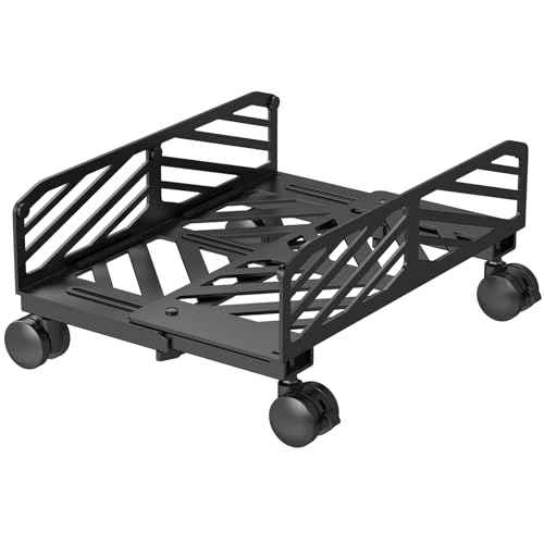 Suptek Computer Tower Stand,7.28 to 11.81 inch Wide Adjustable CPU Steel Rolling Stand,Under Desk or Floor Mobile CPU Stand Holder with Locking Caster Wheels,Gaming PC Holder, Black