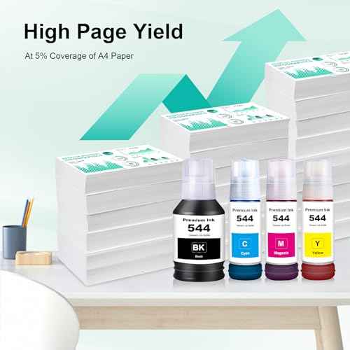 Compatible T544 Ink Bottle Replacement for Eps 544 T544120 Black T544220 T544320 T544420 Color Ink with L1210 L1250 L3110 L3150 L3160 L3210 L3250 L3251 L3260 L5290 L5590 (4 Pack)