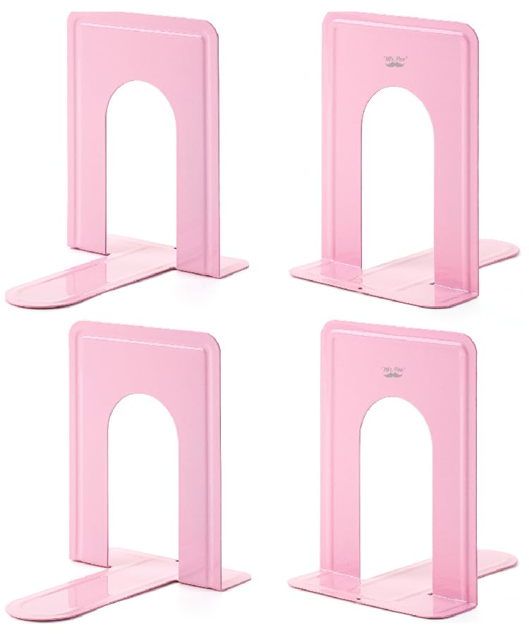 Mr. Pen Book Ends Light Pink 4 Pack - Heavy Duty Metal Organizer