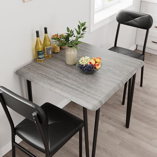 IDEALHOUSE 4-Piece Dining Table Set with Upholstered Chairs, Grey (Table + 2 Chairs)