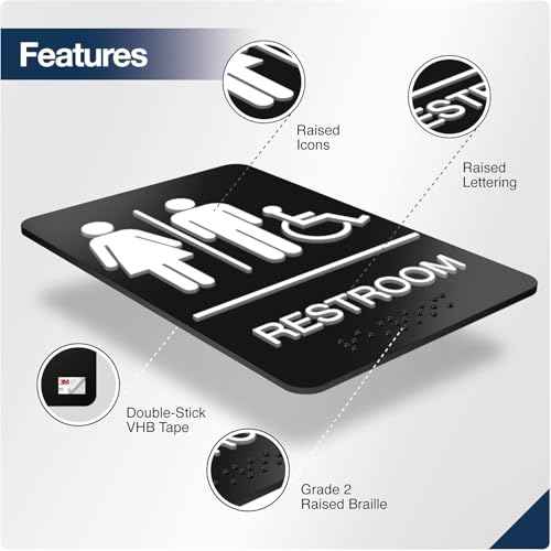 Restroom Sign - ADA Compliant Braille Handicap Restroom Signs for Business with Double Sided 3M Tape - ABS Plastic Unisex Restroom Sign 9¡± x 6¡±- Pack of 10 for Offices and Restaurants